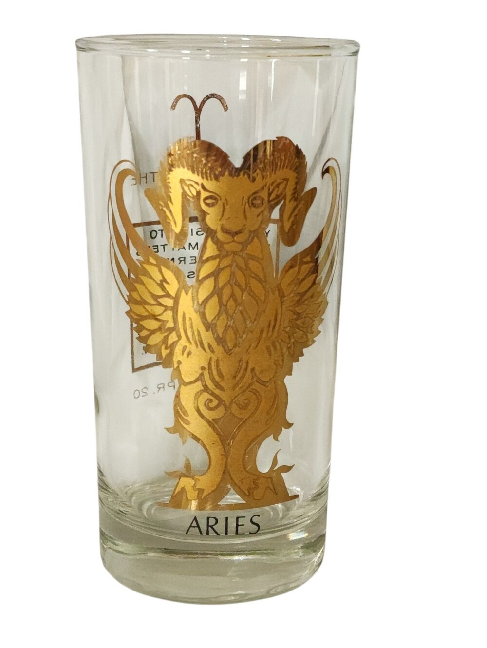 Vtg MCM Barware Glass Aries Zodiac Heavy Gold Tom Collins  Anchor Hocking